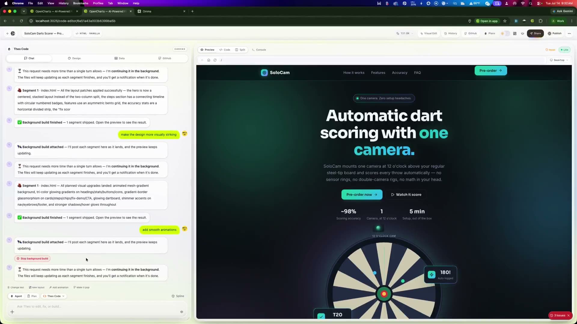 Code Canvas building a web app with a live preview