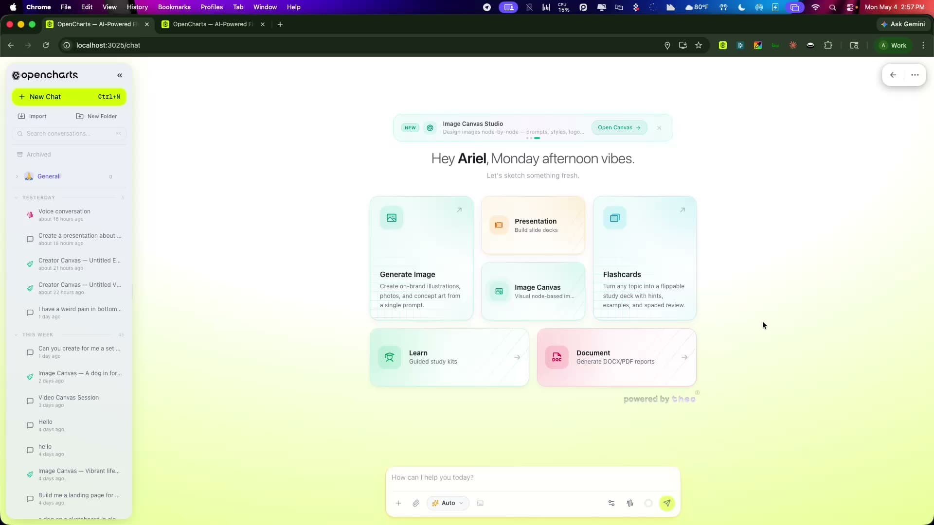 Theo Chat creating inside OpenCharts